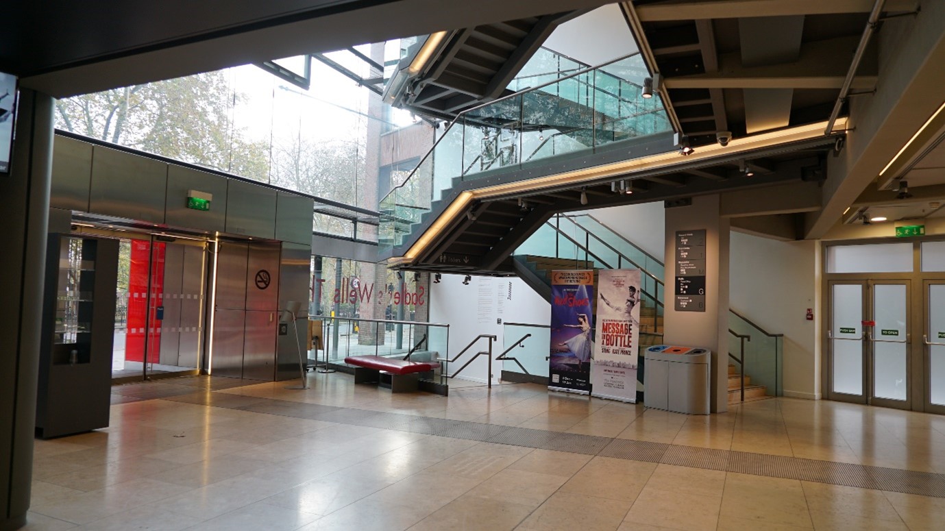 Sadler's Wells Theatre stairs from the foyer