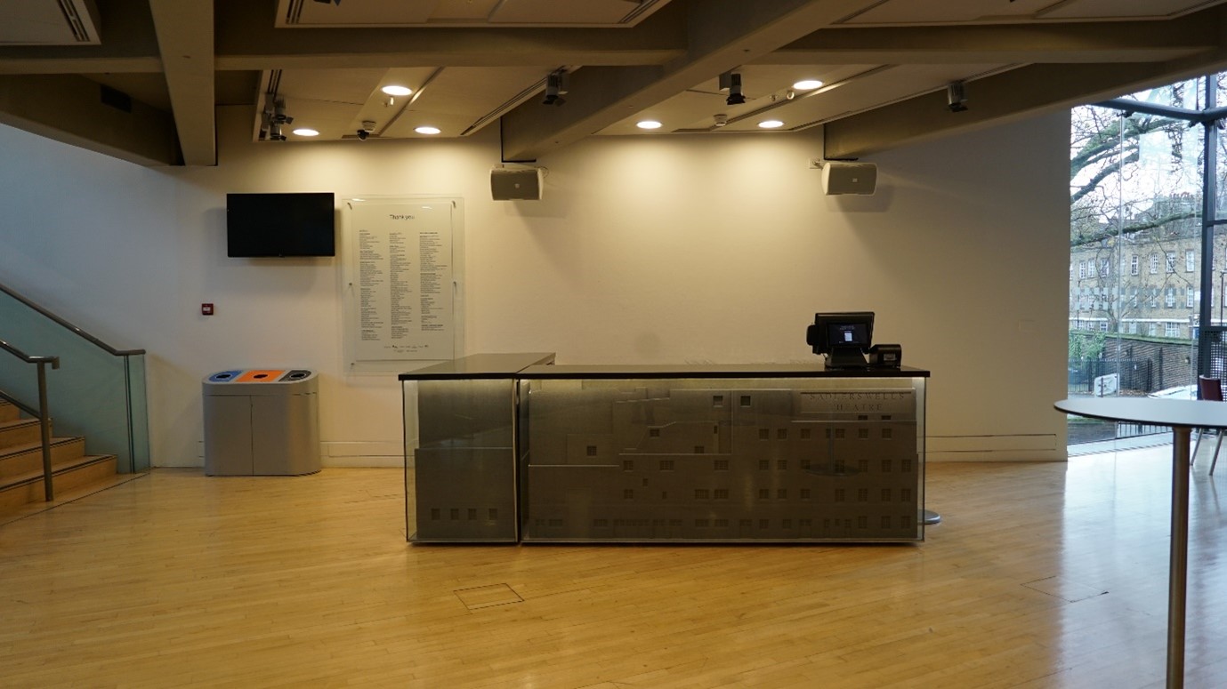 A ticket desk on the Mezzanine Level at Sadler's Wells Theatre