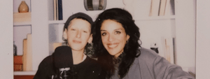 A polaroid landscape photo of Eda Sancakdar Onikinci and Mine Kaplangı recording the podcast episode.